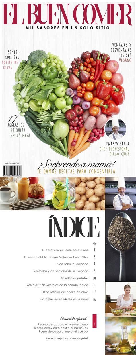 Diseño de portada e índice de revista gastronómica EL buen comer