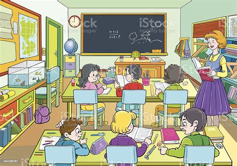 Free classroom cartoon vector download in ai, svg, eps and cdr. An Illustration Of A Cartoon Class Room With Six Pupils ...