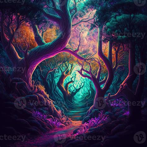 Illustration Psychedelic Forest Made With Generative Ai 21981397 Stock