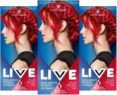 Schwarzkopf Live Ultra Bright Or Pastel Red Hair Dye Pack Of 3 Semi Permanent Colour Lasts For