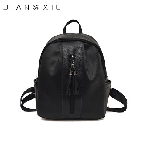 JIANXIU PU Leather Women Backpack Medium Capacity Casual Women Black