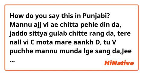 How Do You Say Mannu Ajj Vi Ae Chitta Pehle Din Da Jaddo Sittya Gulab