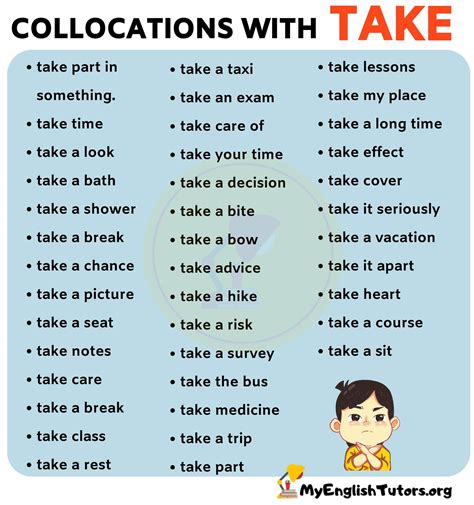 List Of 40 Important Collocations With Take In English My English
