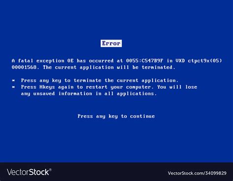 Bsod Screen Old 98 Error Crash Software Royalty Free Vector