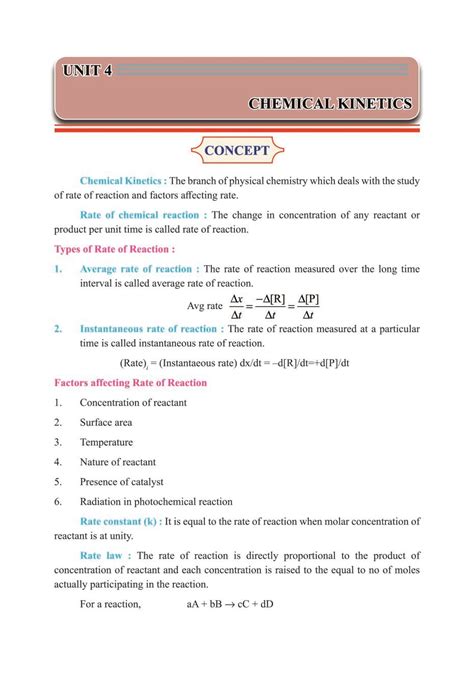 Class 12 Chemistry Notes For Chemical Kinetics