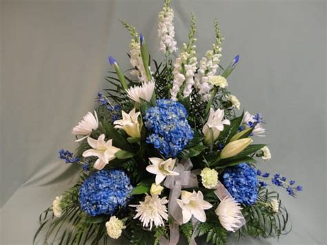 Blue Funeral Arrangement In Wapakoneta Oh Haehn Florist And Greenhouses