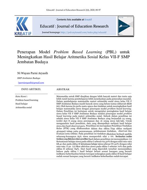 Pdf Penerapan Model Problem Based Learning Pbl Untuk Meningkatkan