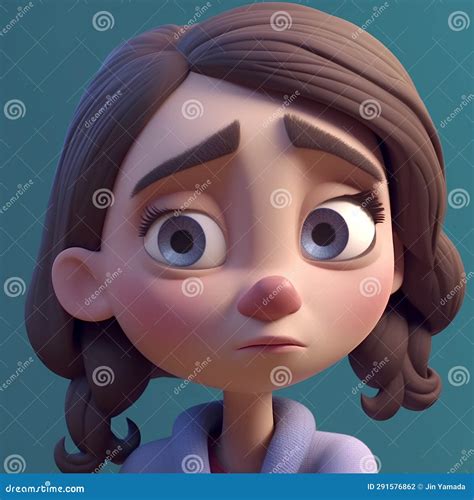 Cute Cartoon Girl With Brown Hair And Blue Eyes 3d Rendering Stock Illustration Illustration