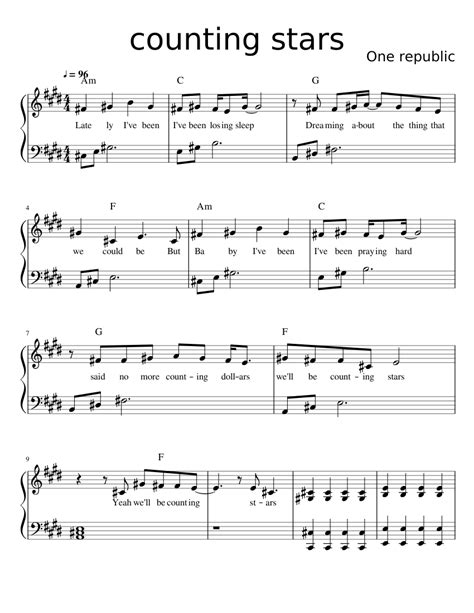 Counting Stars Sheet Music For Piano Solo Download And Print In Pdf