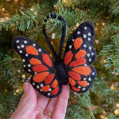 Monarch Butterfly Ornament Fair Trade Embroidered Wool Etsy