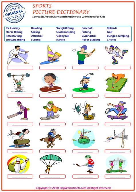 Sports Printable English Esl Vocabulary Worksheets 1 Engworksheets