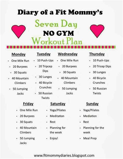 Monday Through Friday Gym Workout Plan Workout Printable Planner