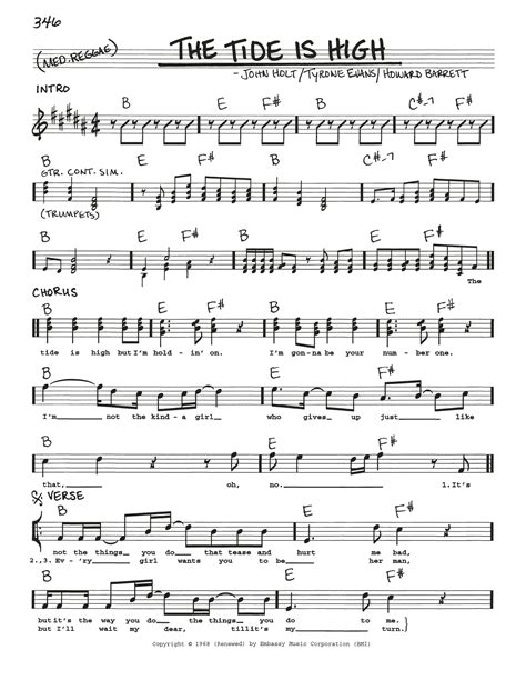 Blondie The Tide Is High Sheet Music Download Printable Pdf Score