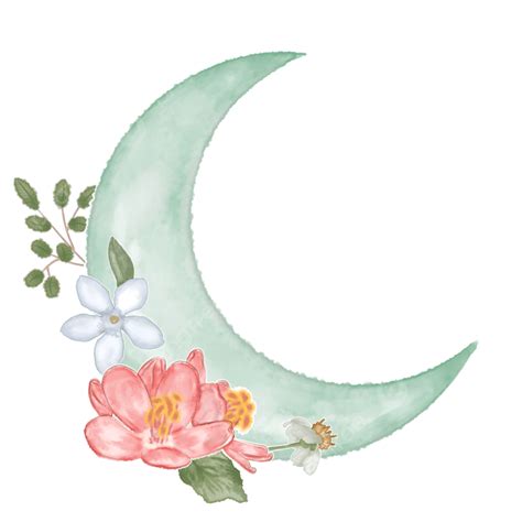 Ramadan Moon White Transparent Green Watercolor Moon For Ramadan