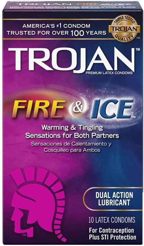 trojan condom pleasures fire and ice dual action lubricant condom 10