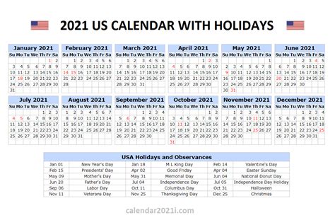 In the usa, new years day is a federal holiday. US 2021 Calendar With Holidays | United States Printable ...