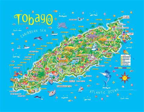 Большая туристическая иллюстрированная карта Тобаго Тринидад и Тобаго