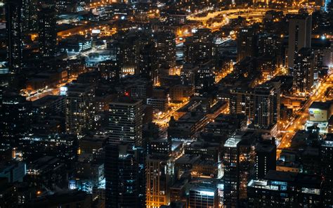 Download Wallpaper 3840x2400 Night City City Lights Aerial View