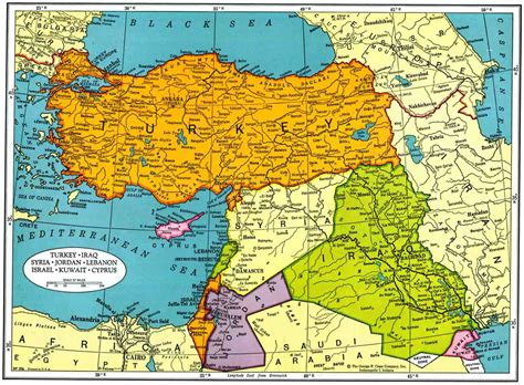 Turkey And Middle East Map 1950s Cram Atlas By Skippididdlepaper