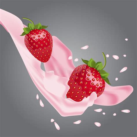 Vector Strawberries In Pink Milk Stock Illustration Illustration Of