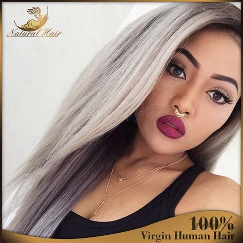 2016 New Fashion Virgin Brazilian Glueless Ombre Grey Lace Front Wig