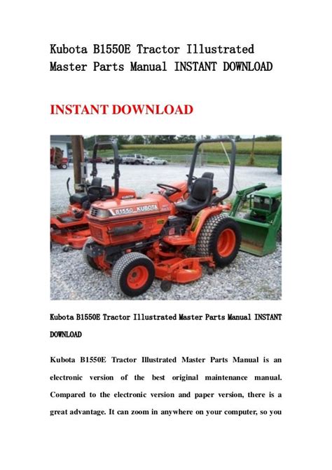 Kubota B1550 E Tractor Illustrated Master Parts Manual Instant Downlo