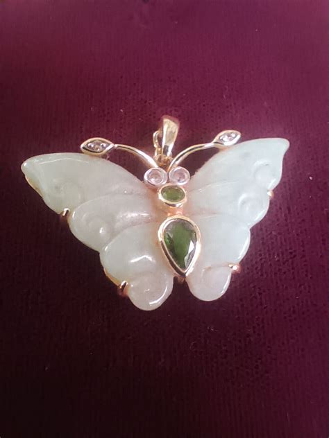 14k Gold Jade Butterfly Pendant Wassorted Colored St Gem