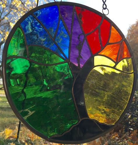 Rainbow Stained Glass Tree Of Life Suncatcher Art Must See Etsy