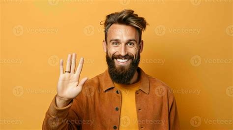 Ai Generative Friendly Happy Young Man Waving Hand Saying Hello Looking