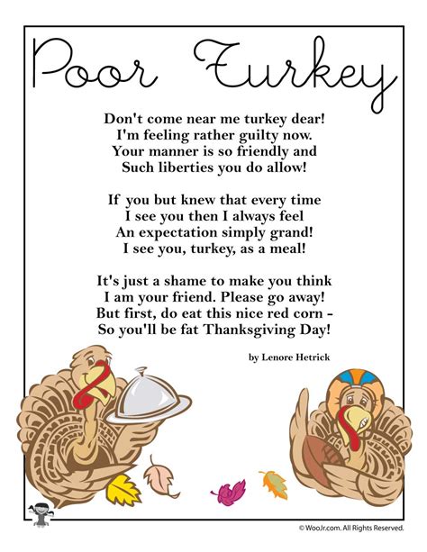 Poor Turkey Thanksgiving Poem Woo Jr Kids Activities Childrens