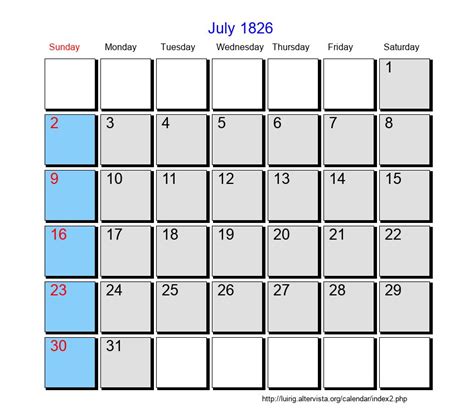 July 1826 Roman Catholic Saints Calendar