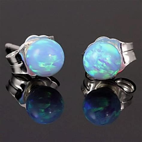 Mm Australian Azure Blue Opal Ball Stud Post Earrings Solid Etsy