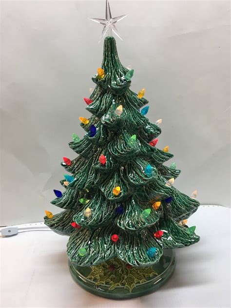 Handmade Ceramic 16 Christmas Tree With Green Holly Leaf Etsy