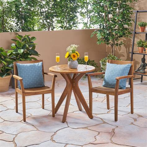 Noble House Stamford Teak Brown 3 Piece Wood Outdoor Bistro Set 42662