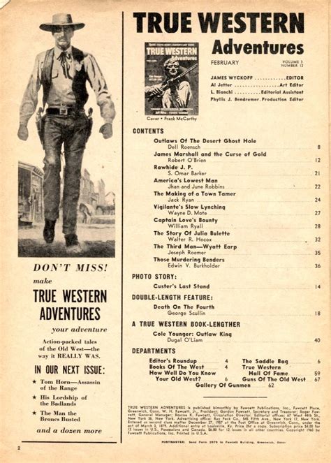 True Western Adventures February 1960 Cole Younger Custers Last