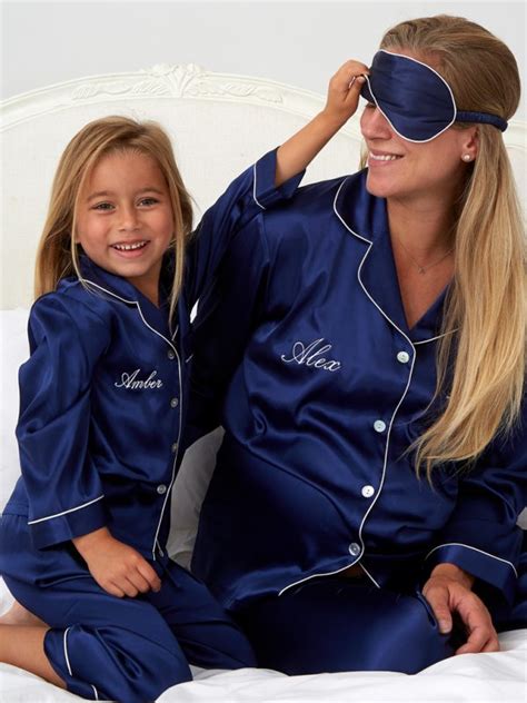 Personalised Girl S Mini Navy Satin Pyjamas Lunn Antiques