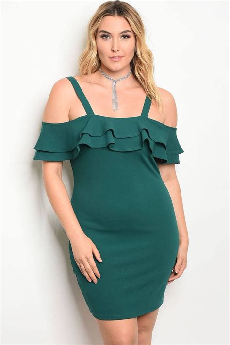 Plus Size Ruffle Detail Off The Shoulder Bodycon Dress Green Ruffle Dress Dresses Ruffle