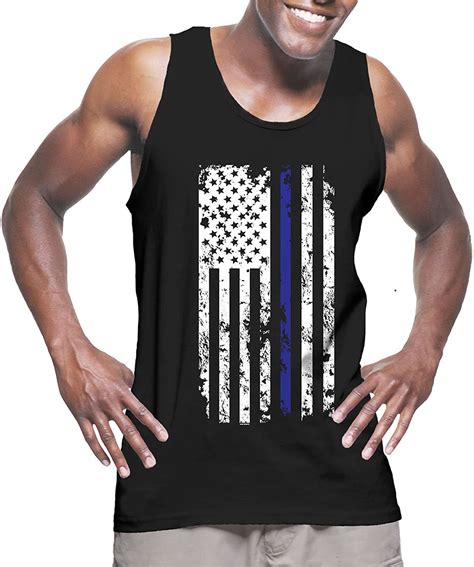 Yyoubuy Short Sleeve Mens Thin Blue Line American Flag Tank Top T Shirt