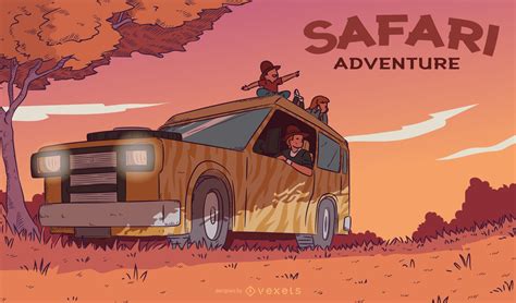 Safari Adventure Sunset Illustration Vector Download