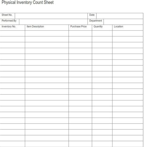 Printable Pdf Physical Inventory Count Sheet Inventory