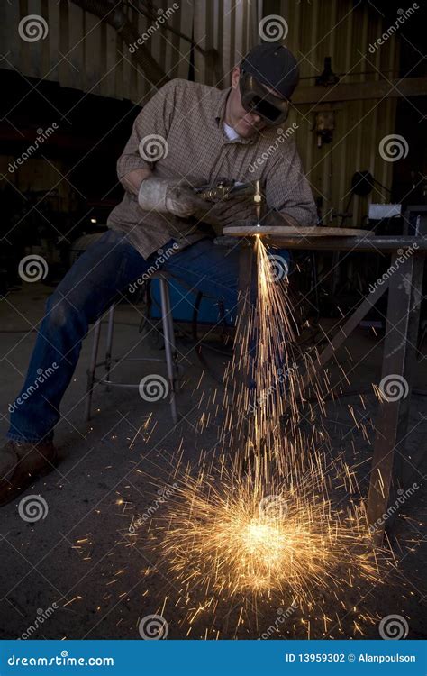 Man Cuting Sparks Stock Photo Image Of Industrial Energy 13959302