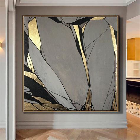 Abstract Painting On Canvas Gray Painting Gold Leaf Painting Mirror