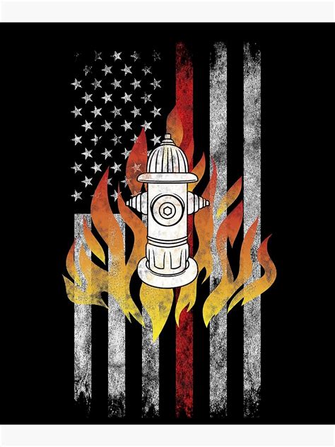 Fire Hydrant Flames American Flag Thin Red Line Firefighter Shirt