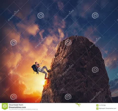 Businessman Climb A Mountain To Get The Flag Achievement Business Goal