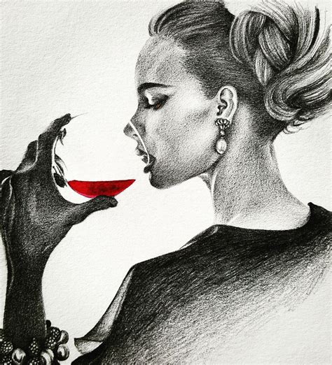 Pencildrawing Of A Woman Drinking Wine Drawing Sketch Illustration Portrait Tbat Made Me