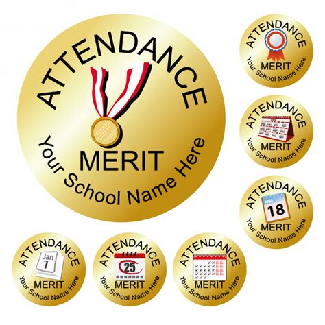 Attendance Gold Merit Stickers For Teachers