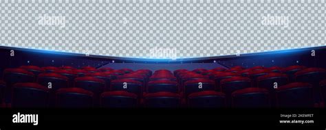 Cinema Hall With Audience Seats And Blank Panoramic Screen With