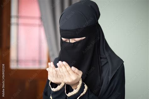 Young Modern Middle Eastern Muslim Woman With Islamic Prayer Hand Concept Of Ramadan Eid Al