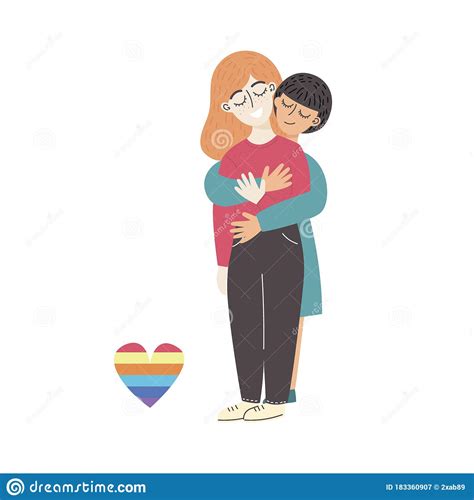 Happy Lesbian Couple Lgbt Vector Illustration On White Background