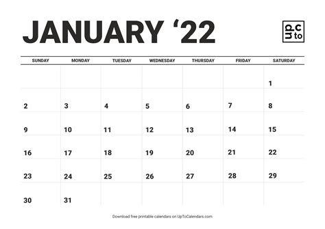 Printable January 2022 Calendar Blank Templates Free Download In Pdf